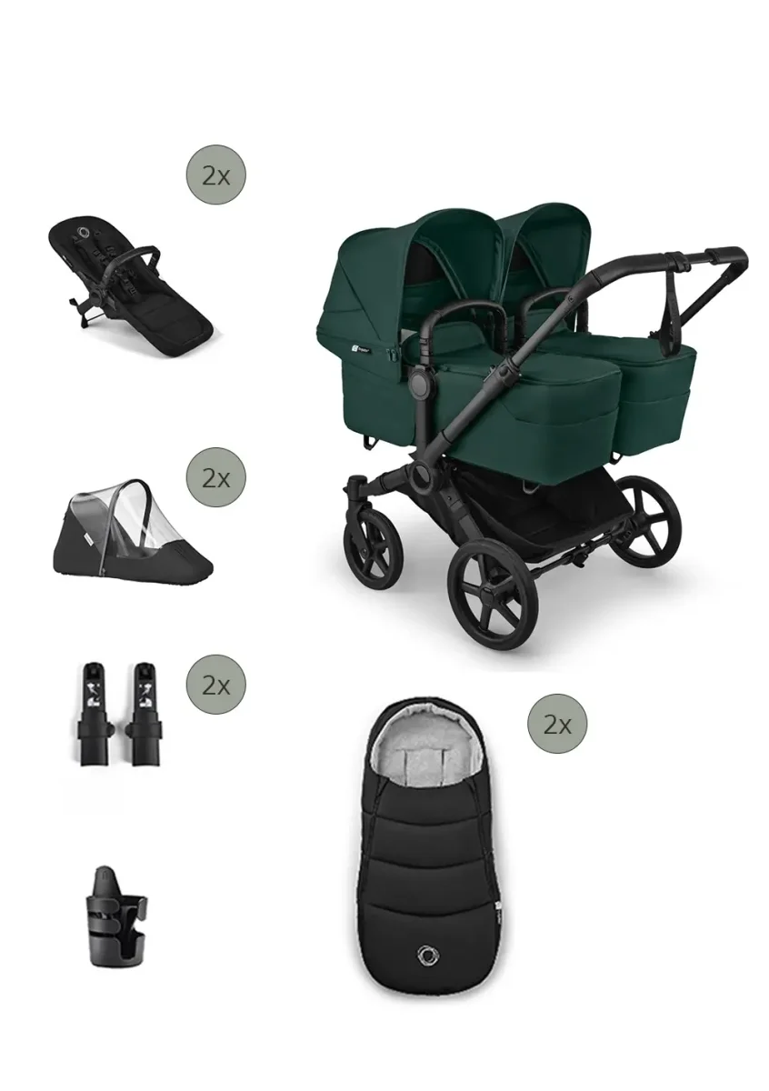‚Donkey 6 Twin‘ Bundle – Unverzichtbares Kinderwagen-Set Fern Green