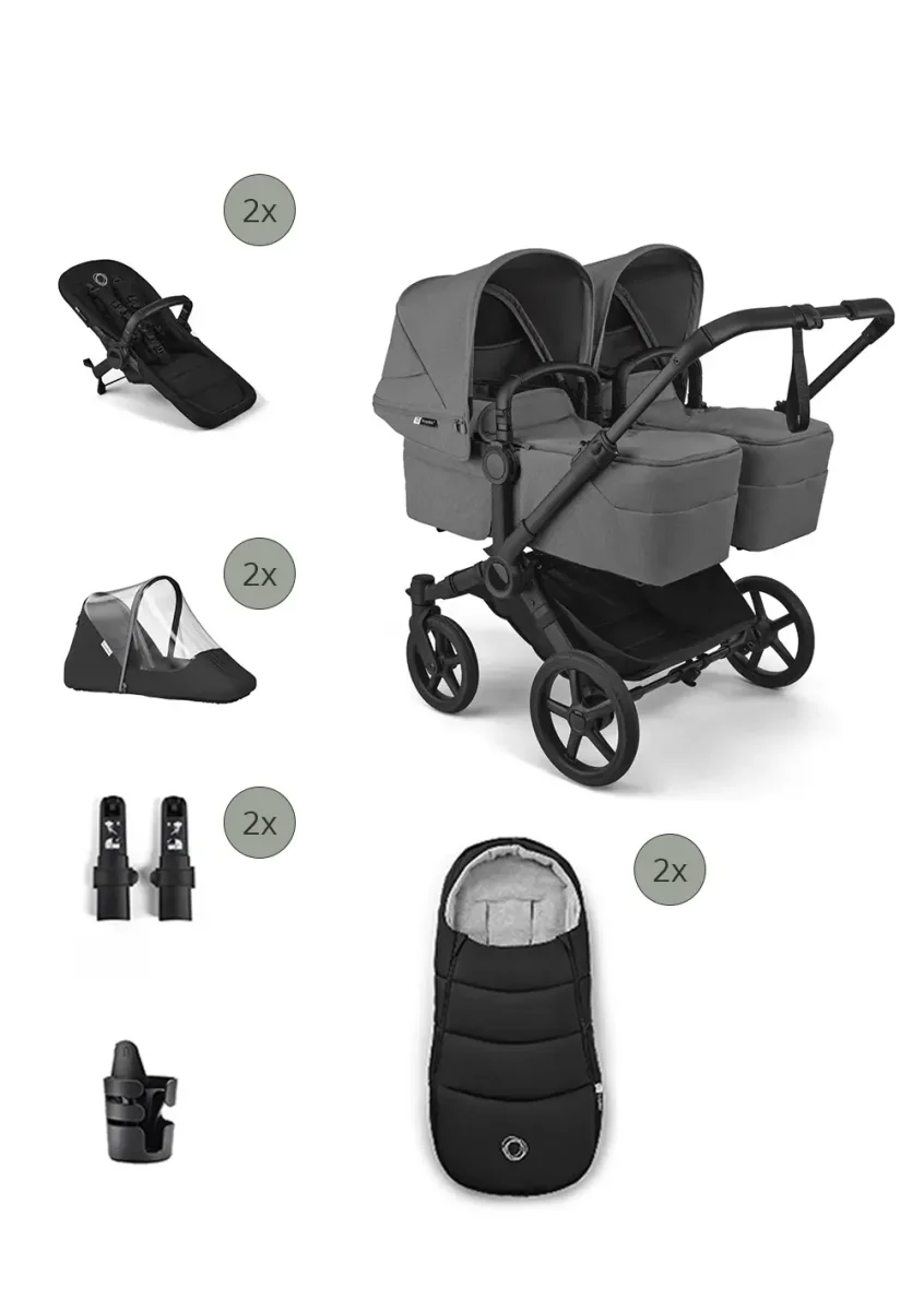‚Donkey 6 Twin‘ Bundle – Unverzichtbares Kinderwagen-Set Moon Grey